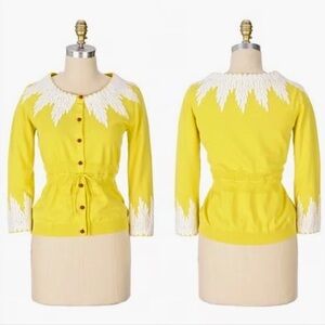 Anthropologie Yellow Wisteria Lace Embroidered Tie Waist Cardigan Moth Sm Y2K